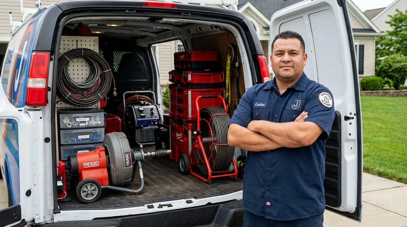 Professional drain cleaning equipment and Johns Plumbing LLC plumber in Black River