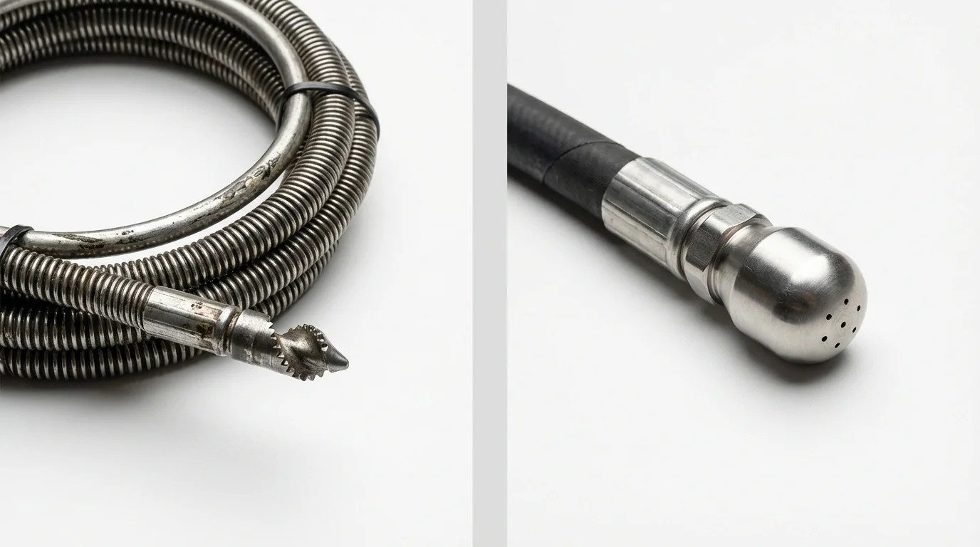Drain snake cable and hydro jetting nozzle used for drain cleaning in Black River, NY