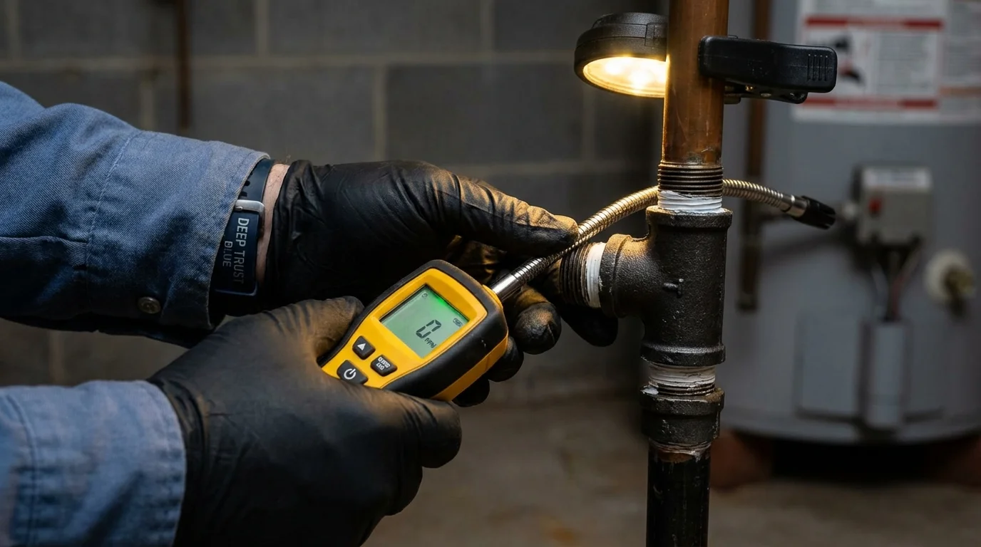 Gas leak detection with electronic sniffer by Johns Plumbing LLC in Black River
