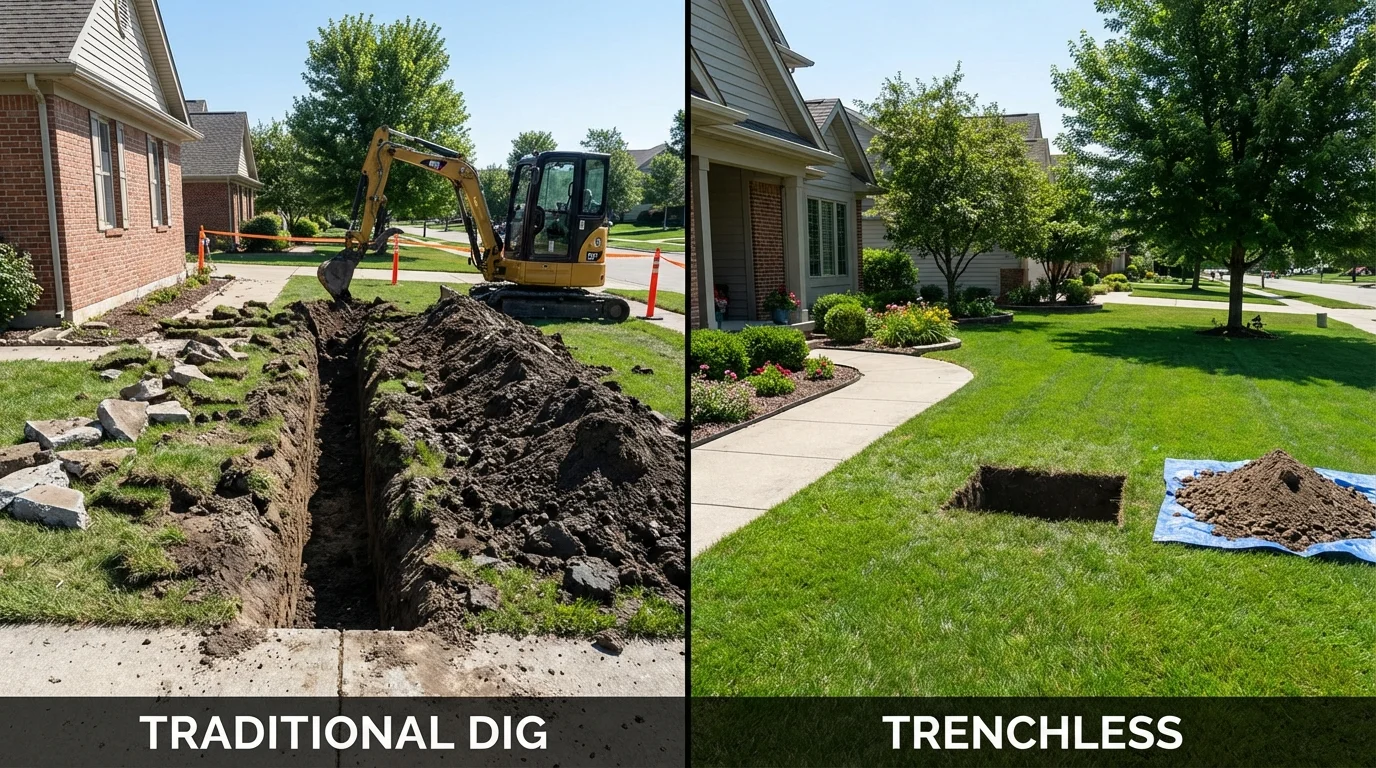 Trenchless sewer repair with minimal yard damage versus traditional excavation in Black River, NY